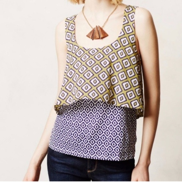 Anthropologie Meadow Rue tiered sleeveless top, geometric design XS - Picture 2 of 7